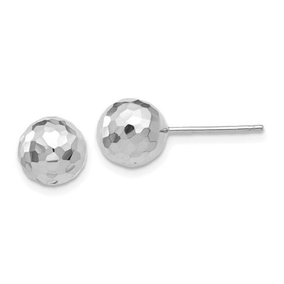 14k White Gold Polished Diamond Cut 8MM Ball Post Earrings,All Products : American Fashion Style Bags On Sale
